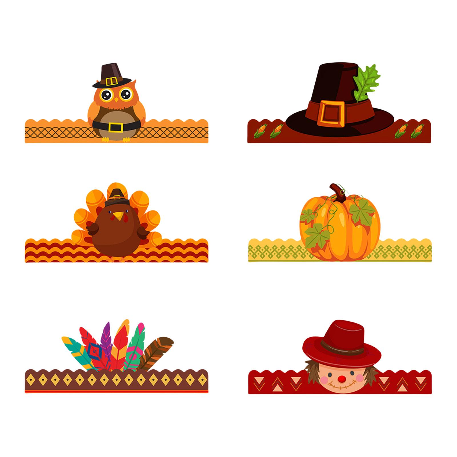 

Adjustable Turkey Crown Hat Paper Hat Festival Headwear for Thanksgiving Christmas Party Fun for All Ages 6Pcs/Set B