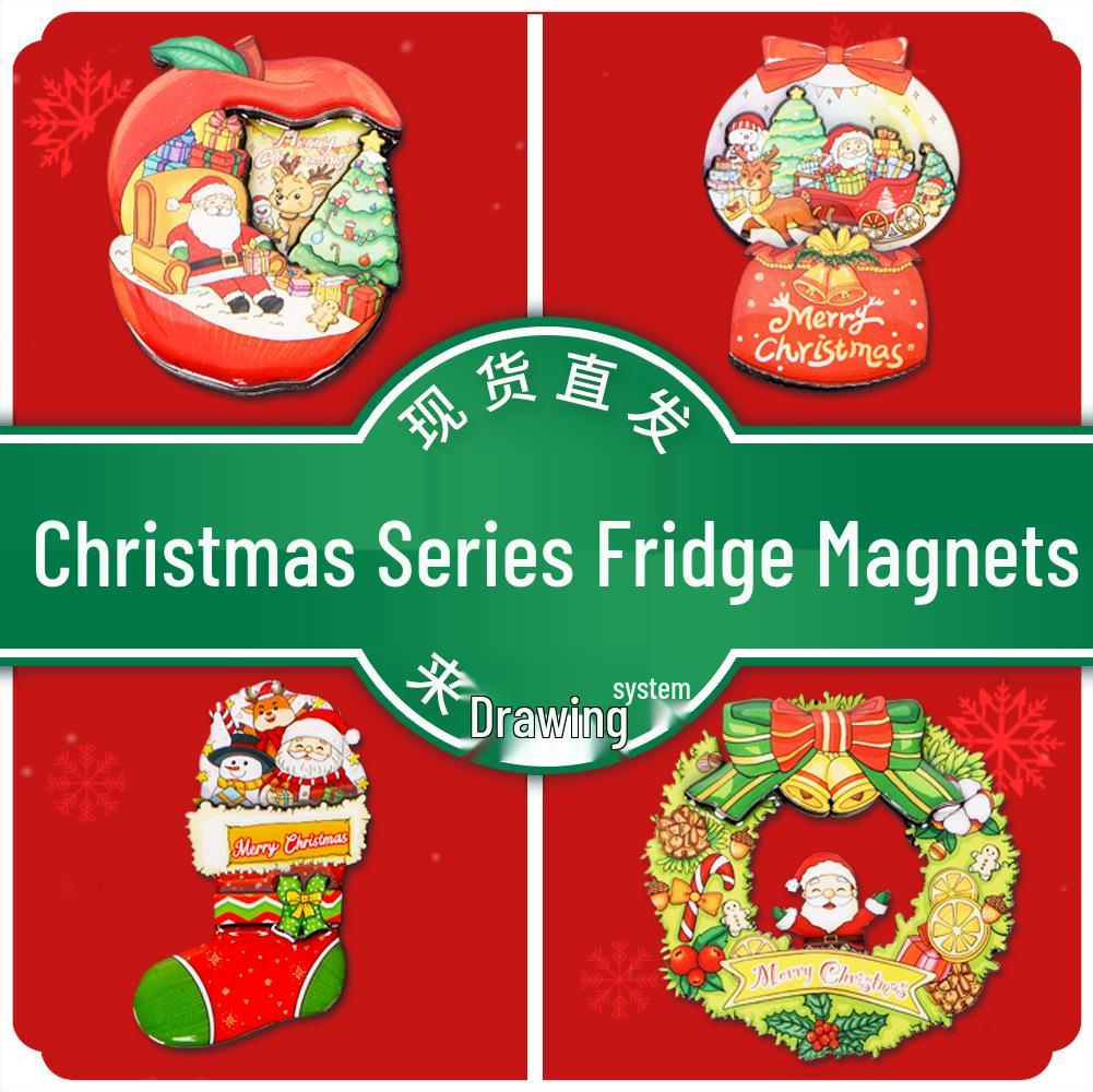 Niestandardowe Drewniane Świąteczne Magnesy na Lodówkę z Kreskówkami - Kreatywne Ozdoby Świąteczne DIY i Prezenty