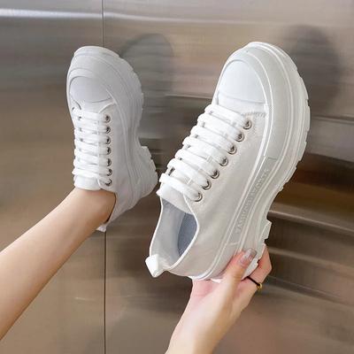 Scarpe da Ginnastica Alte in Tela con Lacci Frontali Piattaforma Donna Casual Comode Rialzanti