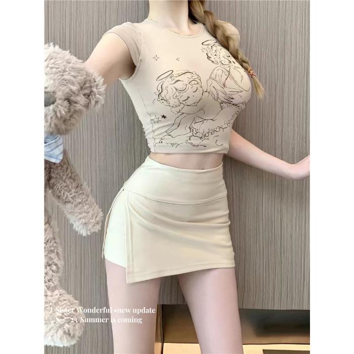 Simple solid color A-shaped skirt slim-fitting summer high-waisted hip skirt skirt skirt