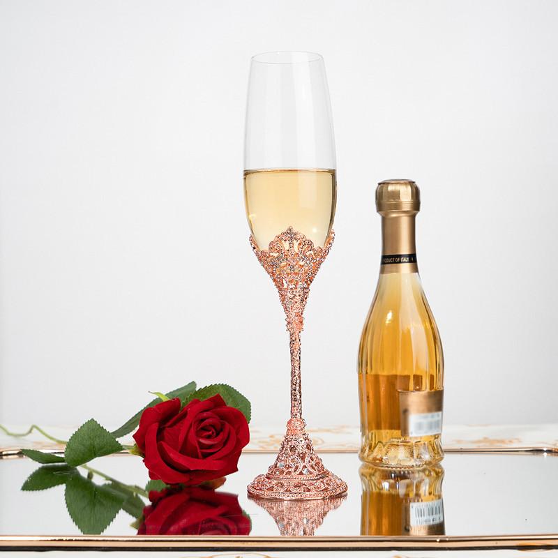 2 pezzi Flute da champagne in cristallo argentato Bicchieri da sposa per sposa Sposo Coppe da brindisi in oro rosa Set regalo per coppie Fidanzamento