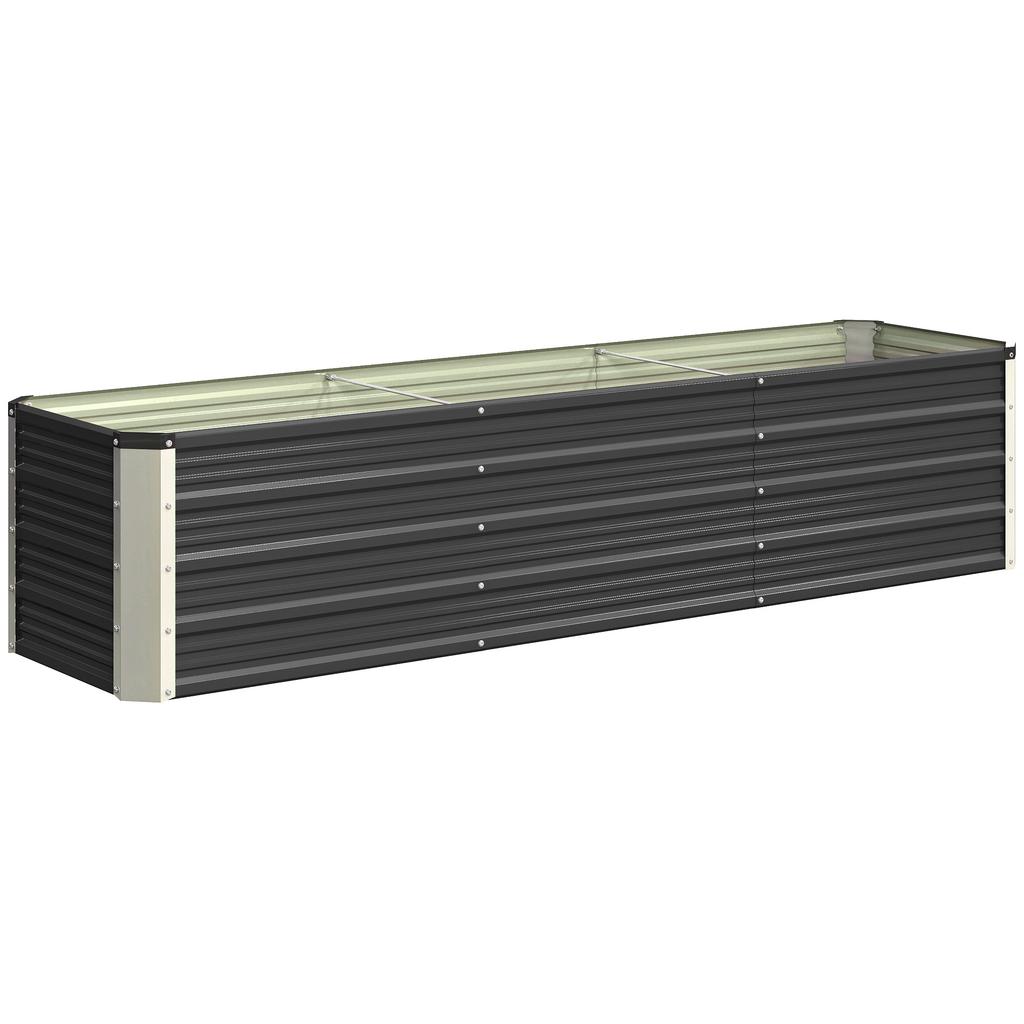 Raised Steel Garden Bed, Planter, Flower Box, Flower Pot with Gloves, Gray, 183 x 47 x 40 cm