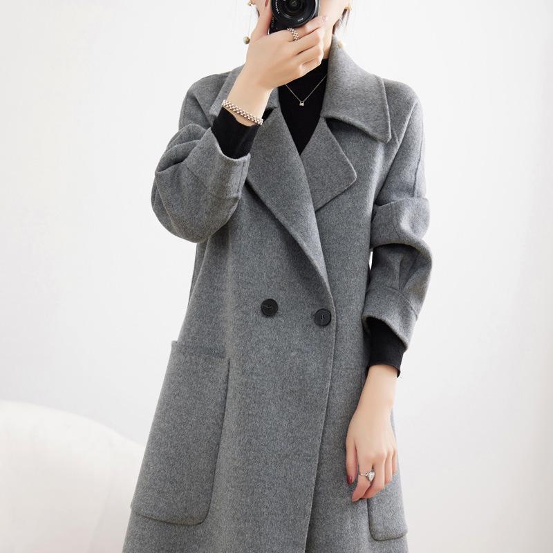 

Стильное экстра-длинное пальто-ботфорты из 100% шерсти с пиджачным воротником для женщин - корейский стиль высокого класса осень/зима XXL (140-150 jins)