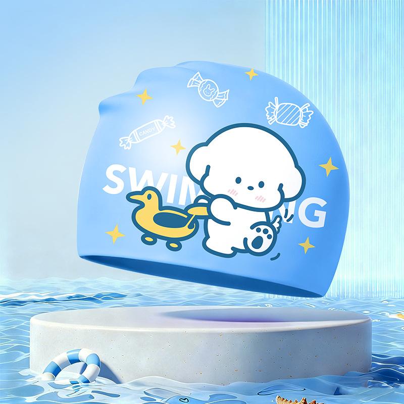 New Children's Cartoon Swimming Cap Cute Dolphin Waterproof Ear Protection Swimming Caps Kids Hot Spring Swimming Equipment