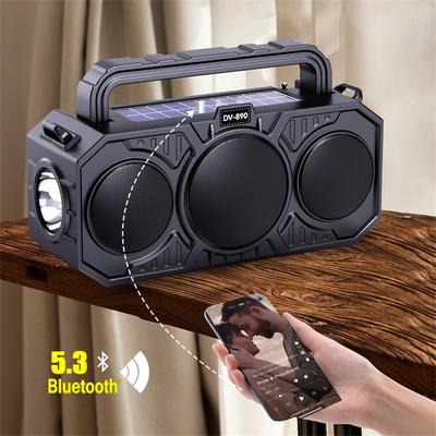 Outdoor Bluetooth Speaker with Solar Charging, Wireless Speaker with Flashlight, Handheld Subwoofer, Retro Small Speaker