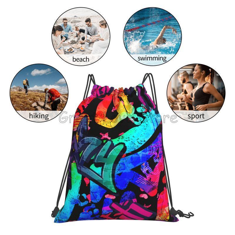 Bolsas con Cordón de Graffiti para Mujeres Hombres Plegables Ligeras Mochila Deportiva para Gimnasio Colección de Cómics Americanos Mochilas de Entrenamiento Pop Art