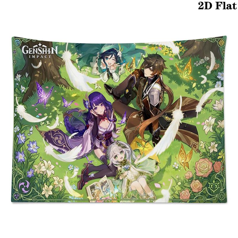 Genshin Impact Poster Wall Tapestry Aesthetic Wall Hanging Printed Fabric Blanket Decorative Tapestries for Bedroom Living Room Home Decor