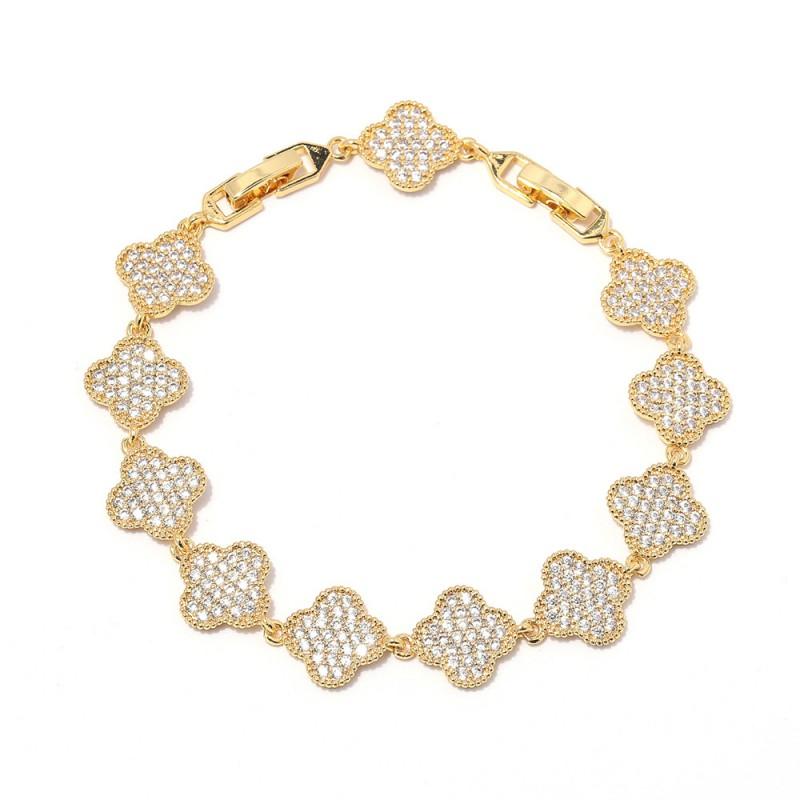Elegant Long Clover Necklace Earring Bracelet Set With Full CZ Zircon Stones Sterling Plated