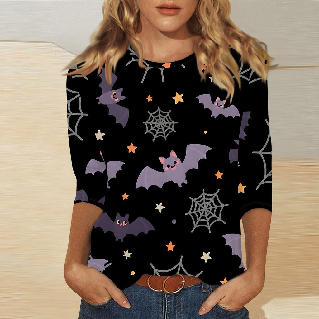 Women's Fashion Casual Round Neck Printed 3/4 T-shirt Top