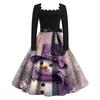 Women's Fashion Retro Long-sleeved Square Collar Christmas Printed Evening Dress