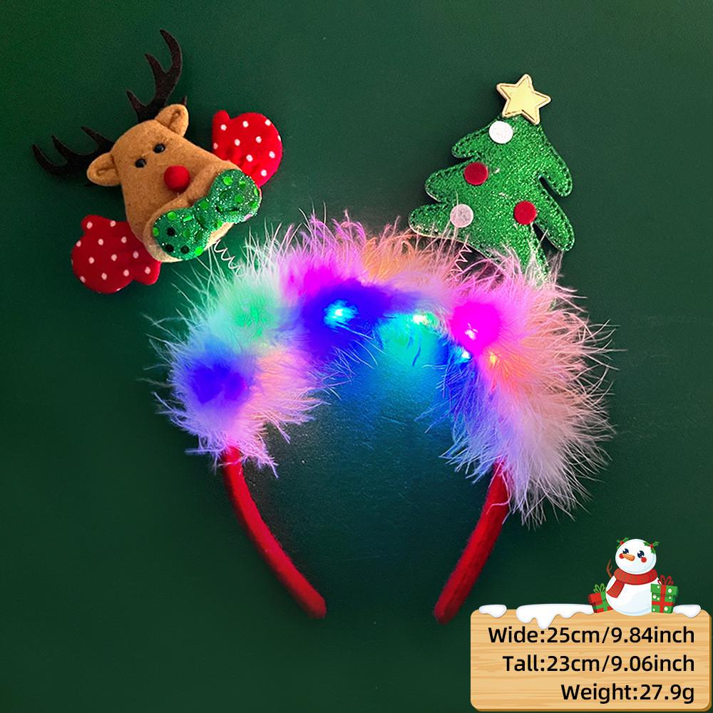 Unique And Colorful Christmas Antler Headband With Soft Plush And Lights For Creative Outfits Party