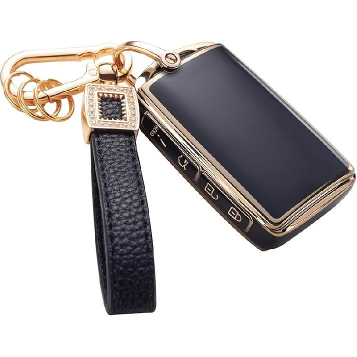 for Toyota Key Fob Cover with Leather Lanyard, Car Key Fob Case Compatible with 2018- Camry RAV4 Highlander Avalon C-HR Prius Corolla GT86 Smart Key