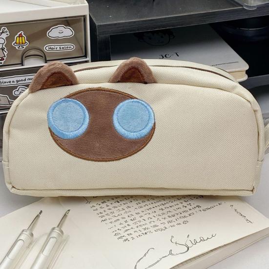 Pencil Case Cartoon Pen Pouch 3D Embroidered Cat Capybara Pen Holder Large Capacity School Stationery Organizer for Kids Teens Students