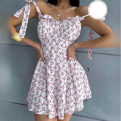 European and American Retro Hot Rope Suspender Romantic Pure Desire Sexy Waist Slimming Vacation Style Dress for Women
