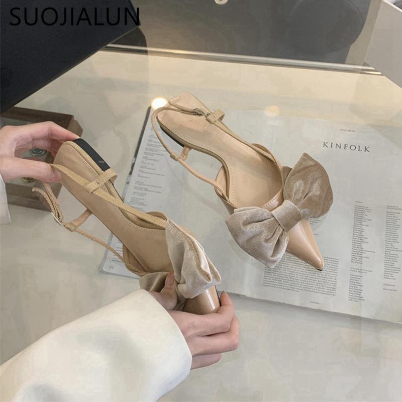 Fashion SUOJIALUN 2024 Spring New Women Sandal Fashion Big Bow-knot Ladies Elegant Slingback Shoes Flat Heel Outdoor Dress Mules Sandal