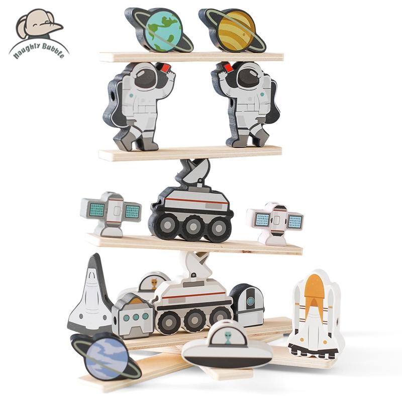 Jeu d'enfilage pour bébé Espace extérieur Jouet Bascule en bois Blocs Jeux de société Montessori Activité Manuelle Éducatif Blocs pour Enfants Cadeau