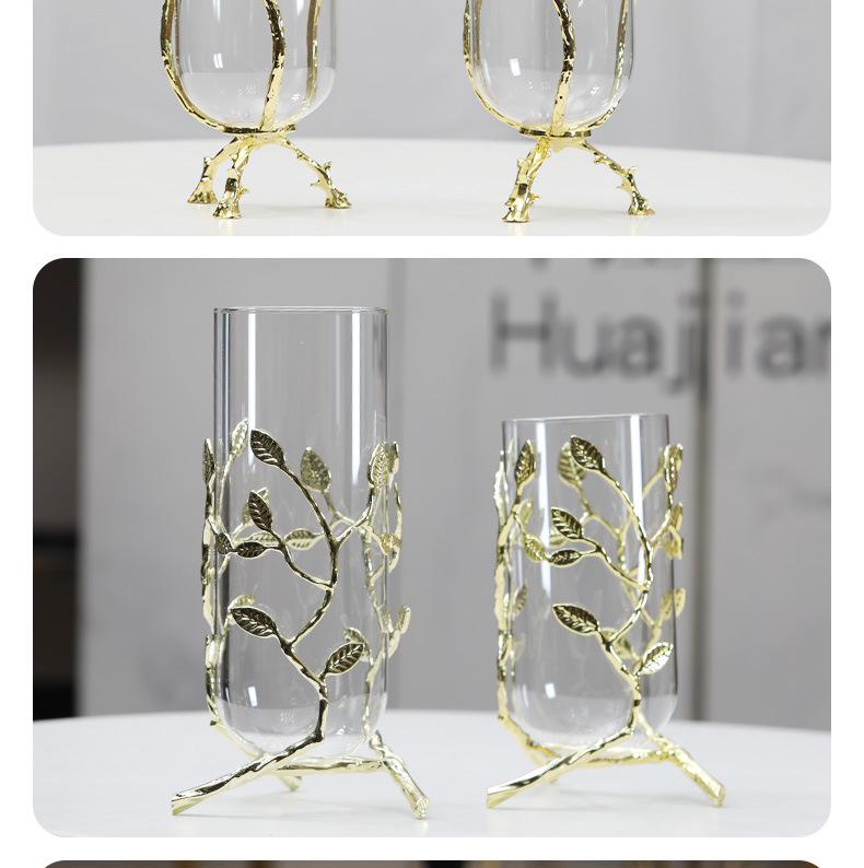 Modern Gold Metal Glass Vase for Dining Table or TV Cabinet