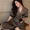 Summer Ice Silk Pajamas Women's Short-sleeved Trousers High-end French Lace Leopard Print Printing Internet Celebrity Loungewear Can Be Worn Outside