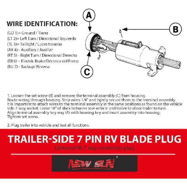 NEW SUN® Superior 7 Pin Trailer Plug, RV-Style 7 Way Flat Blade Connector Made By Cooper & Silver Color Plated, Heavy-Duty, Weatherproof & Anti-Rust