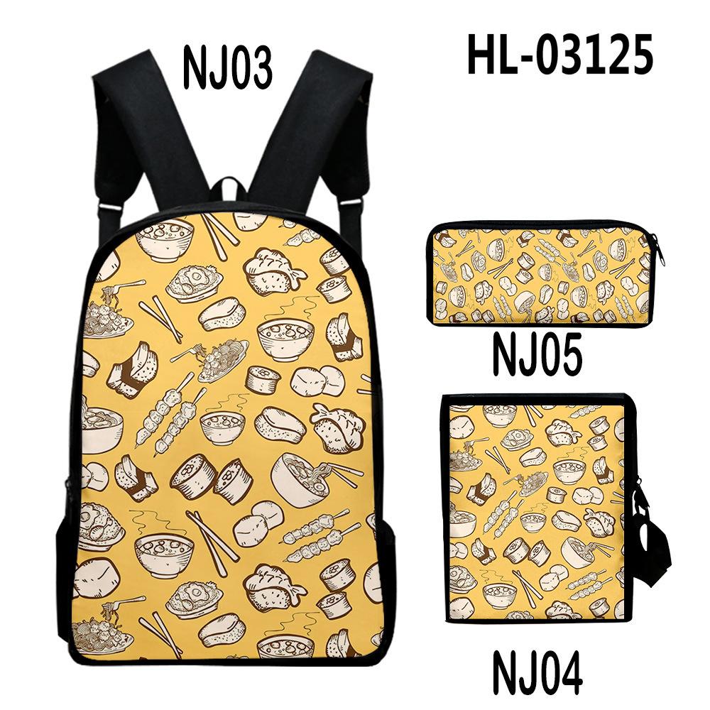 Harajuku Popular Cool Food 3D Print 3pcs/Set Pupil School Bags Laptop Daypack Backpack Inclined Shoulder Bag Pencil Case