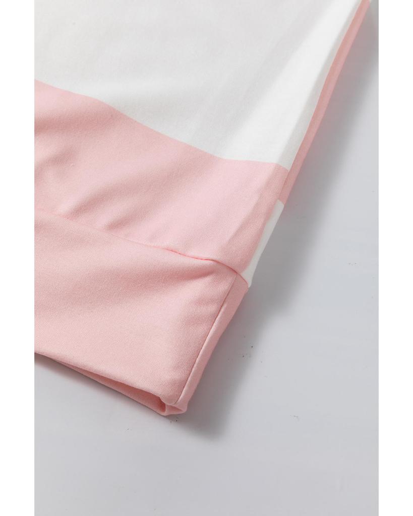 Azura Exchange Light Pink Colorblock Striped Drop Shoulder Long Sleeve Top