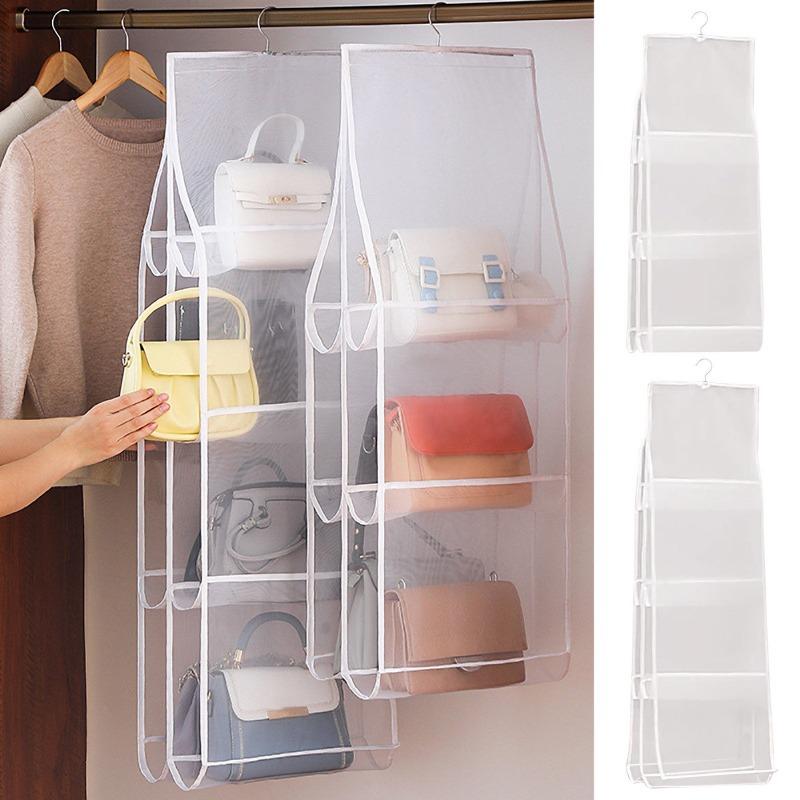 Multi-Layer Hanging Bag Organizer Transparent Storage Pouch for Handbags Purses Shoes and Sundries Perfect for Wardrobe Closet
