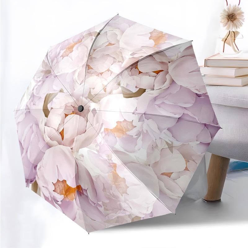 Flowers Florals Themed Folding Umbrella Fashion Auto-Open 8 Iron Ribs Plastic Handle Foldable Sunshade Perfect Christmas Gifts