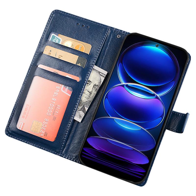 

IDEWEI For Xiaomi 13 Ultra PU Leather Phone Cover Crazy Horse Texture Case with Stand Wallet Blue