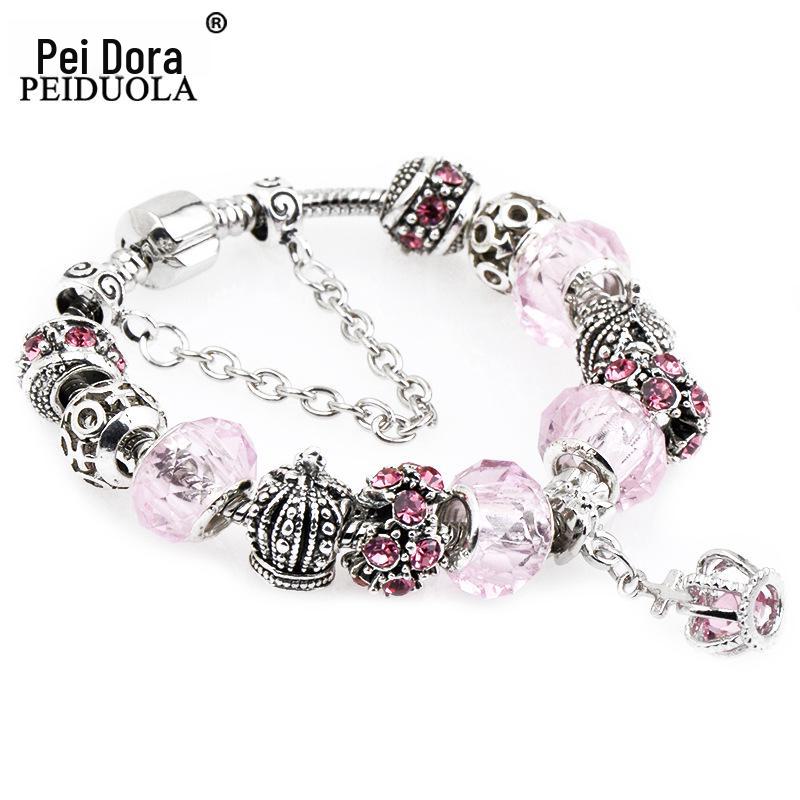 Brățară Trendy cu Mărgele de Cristal Pan cu Pandantiv Coroană de Flori