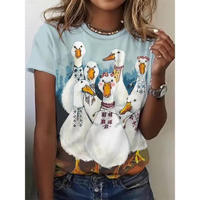 Summer Fashion Women's T-Shirt Cat Dog Animal Print Print 3D Printed Short Sleeve Tops Girl Loose Casual Loose Oversize Outdoor Clothing