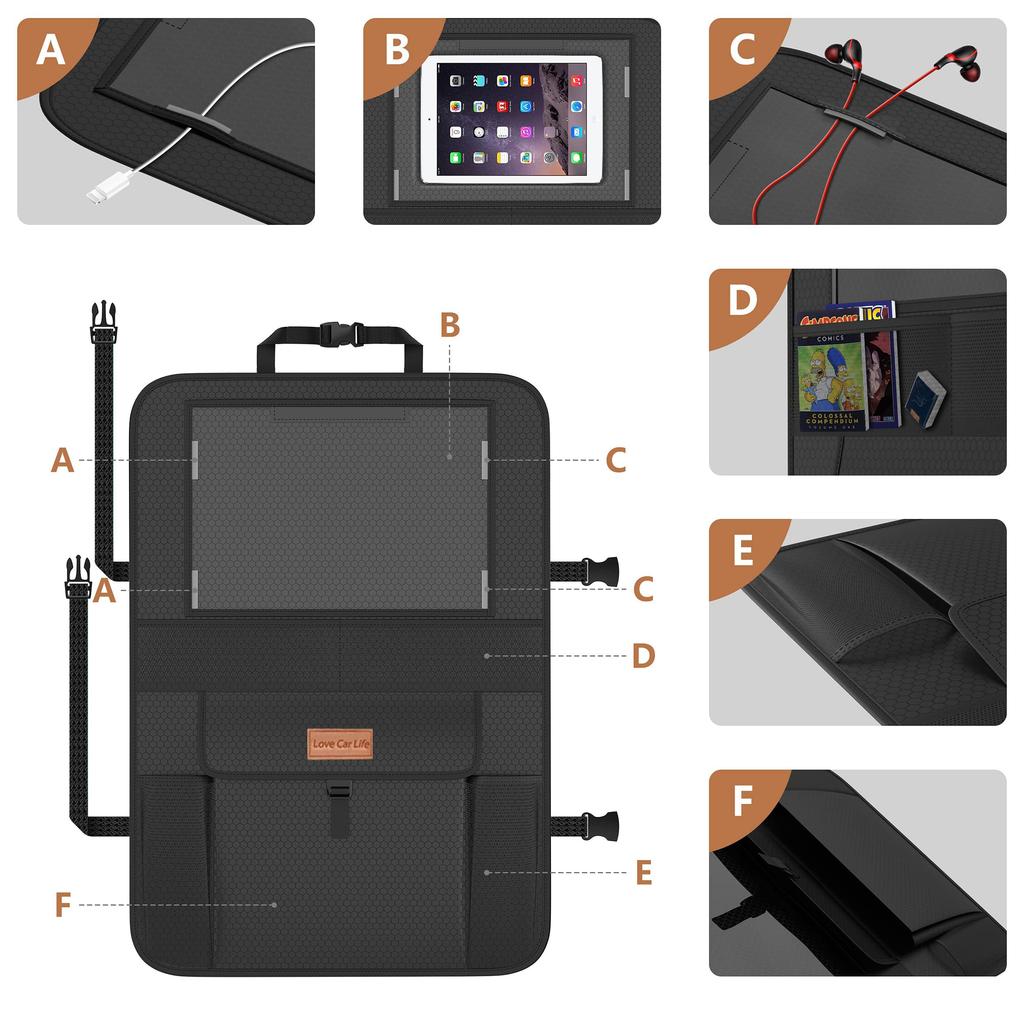 1680D Child Seat Mat Protection Mat Kick Guard Cover Set Car Seat Protection Sheet with Storage Pocket [Smart eLf] 2-Piece