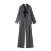 Damen Plus Size Zweiteiliges Set mit unregelmäßiger Jacke und Hose, Herbst/Winter Kollektion