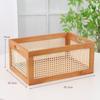 Retro Solid Wood Storage Box with Rattan Accents - Multifunctional Desktop Organizer for Home, Kitchen & Bathroom