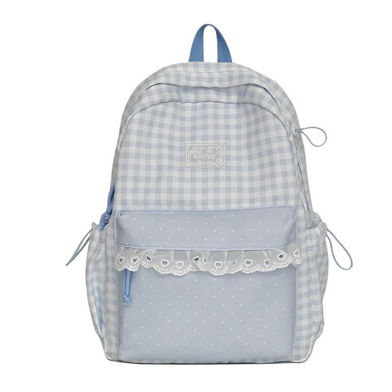 Schoolbag Casual Versatile Plaid Polka Dot Lace Backpack Girl Heart Japanese Sweet Wind Student Party Backpack Girl