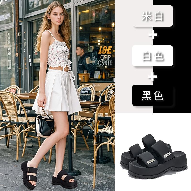 Suction Film Bottom Outer Slippers Women's 2025 Summer New Fashion Thick Bottom Heightening Half Drag Retro Versatile Outdoor Sandals