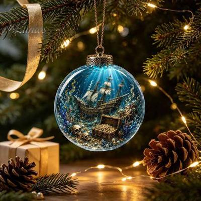 Acrylic Ocean Life Collection Christmas Ball Ornament, Clear Sea Light-Up Starfish Holiday Tabletop Display Hanging Decoration for Xmas Tree,
