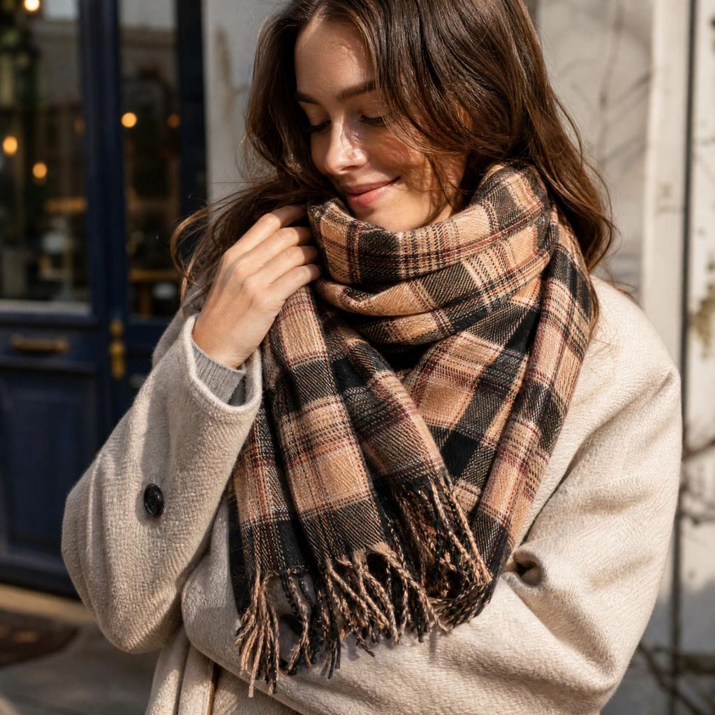 Women's Plaid Scarf, Thickened Winter Wrap Scarf for Cold and Everyday Outfits