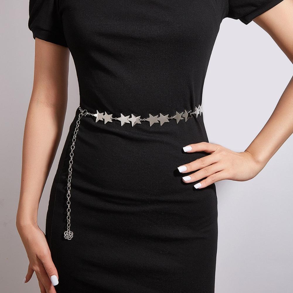 Adjustable Tassel Waist Chain Vintage Metal Star Waist Chain  Women Decorative Body Jewelry