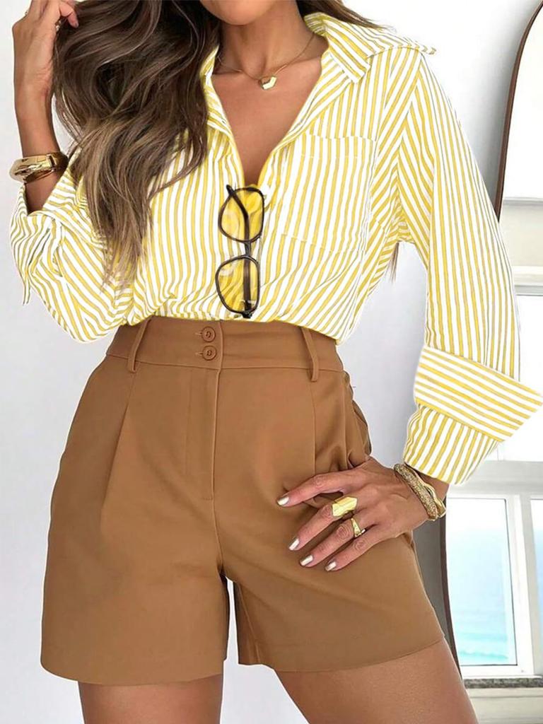 Long Sleeve Button Down Shirt with Striped Pattern in Multiple Colors