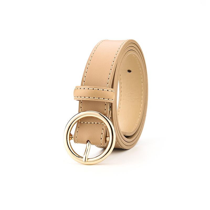 

Minimalist Leather Belt For Women With Dshaped Alloy Buckle For Casual Outdoor Wear KhakiRound