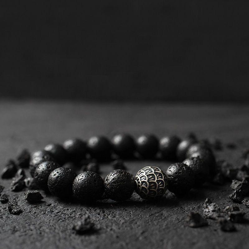 Reverse Scale Buddha Bead Bracelet for Men, Trendy Retro Energy Dominant Volcanic Rock Beaded Bracelet for Men, Simple Style