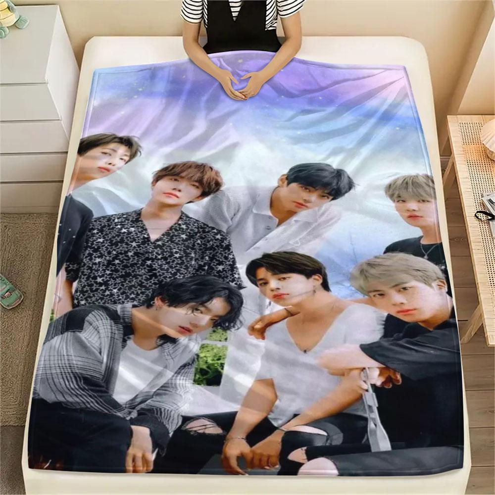 K-POP BTS printing Flannel Blanket Bedroom Sofa Camping Warm blanket Gifts for family and friends-MJ009
