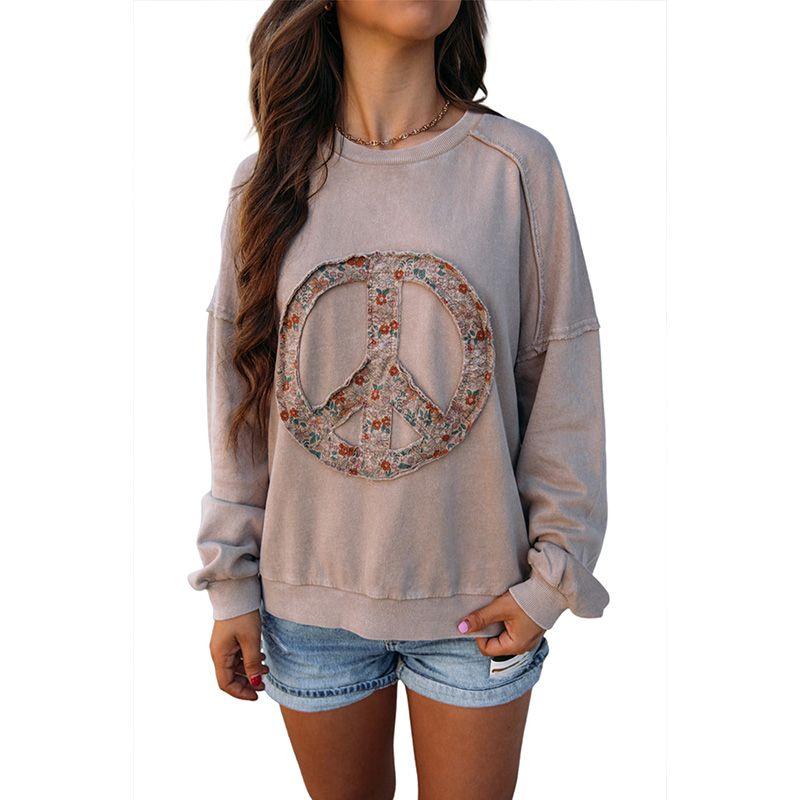 

American Personalized Trendy Pullover Sweatshirt Female 2025 Winter New Arrival Fashion Geometry Pattern Pattern Drop-Shoulder Long-Sleeve Tops Female Brown Size XL fit (70.00 kg-75.00 kg