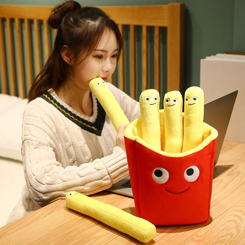 Peluche Jouet en Peluche Sourire de Soutien Émotionnel, Frites Peluche, Oreiller de Canapé en Peluche Accessoires de Voiture, Accessoires de Jeu de Simulation pour Enfants T