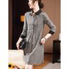 D.F.DEAR Women's Houndstooth Lapel A-Line Long Sleeve Dress