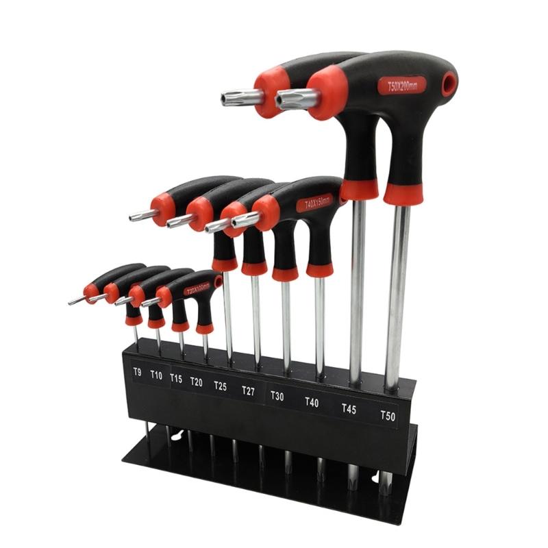 Extended Plastic Handle T Handle Hex Key and Star Wrench Set in Metal for Automotive Repair Tool