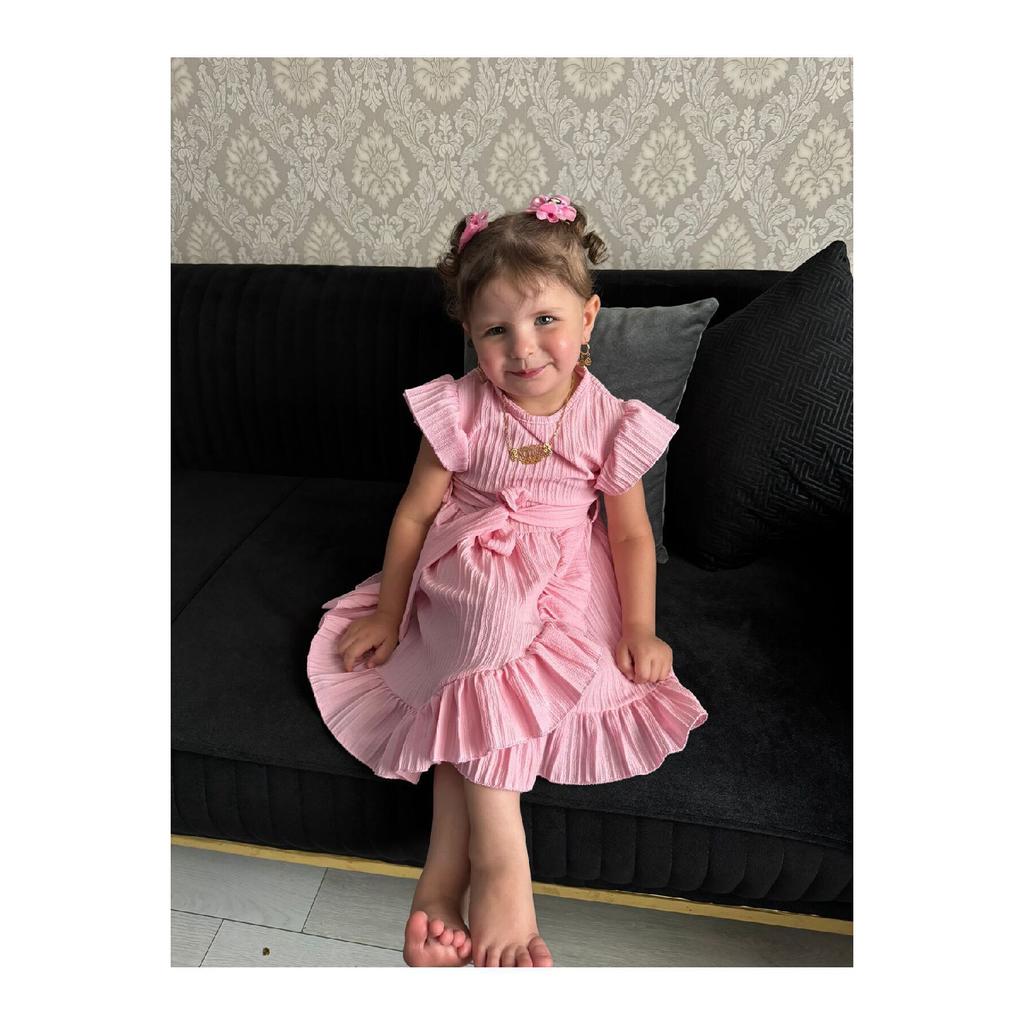 Sax Blue Girls' Summer Frilly Dress - Stylish Girls' Dress With Lycra Belt - Age 2-8