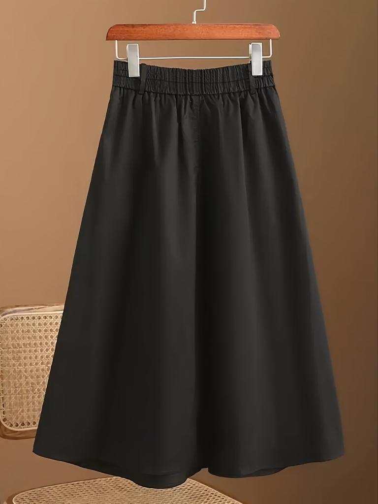 Chic Women's Elastic Waist Skirt with Button Accents and Convenient Pockets - Versatile, Comfortable Design for Casual or Work Wear
