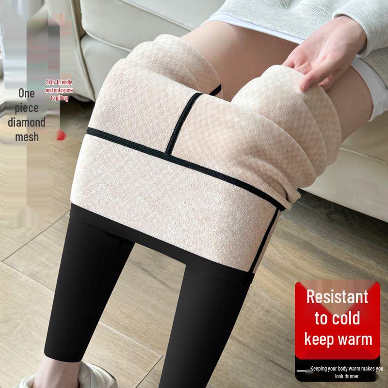 

Women s Plush Velvet Shark-Pattern High-Waist Slimming Pants - Warm Autumn/Winter Leggings Size M [80-100] kg