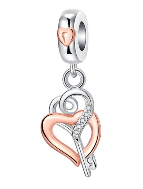 925 Silver Lock Key Charms Butterfly Treasure Love Slogan Heart Multi Tone Moon Beaded Bracelet Jewelry Gift for Women